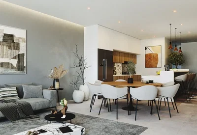 Küche; küchengeräte, holzboden, tageslicht, moderner stil
