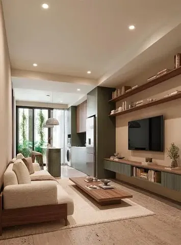 Kuhinja; kućanski aparati, drveni pod, prirodna svjetlost, moderan stil