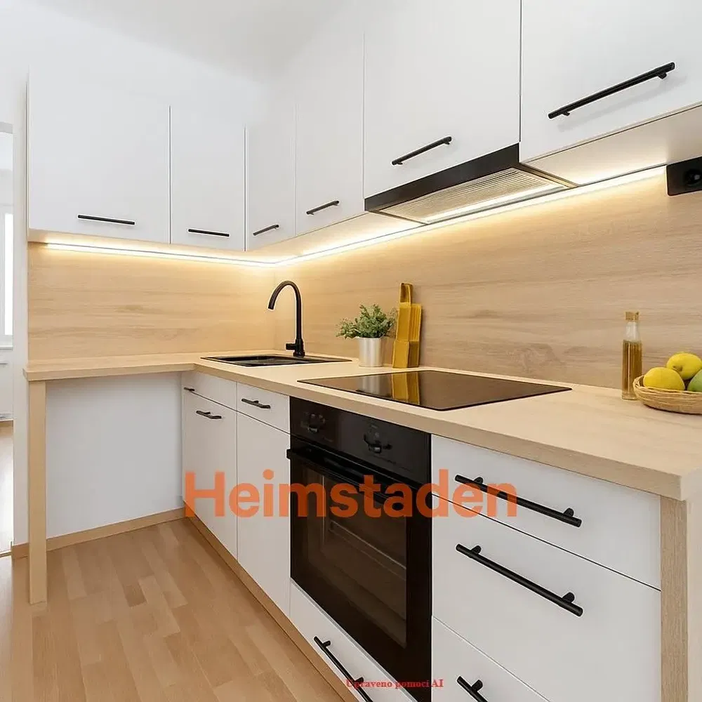 Küche; küchengeräte, holzboden, tageslicht, moderner stil