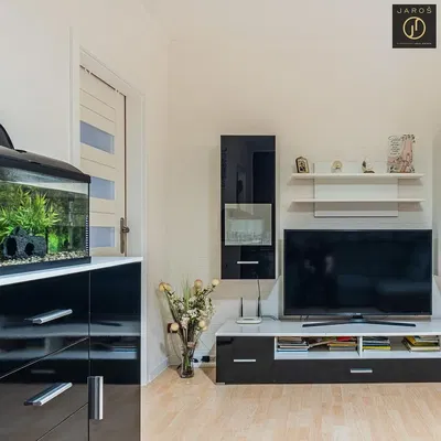 Kuchyně; kuchyňské spotřebiče, dřevěná podlaha, přirozené světlo, moderní styl