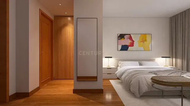 Küche; küchengeräte, holzboden, tageslicht, moderner stil