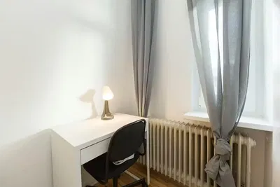 Kitchen; kitchen appliances, wood floor, natural light, modern style