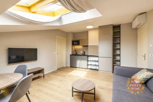 Kitchen; kitchen appliances, wood floor, natural light, modern style