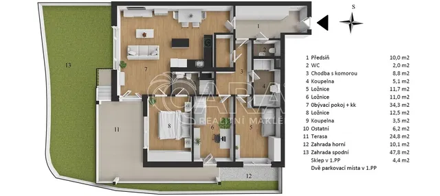 Living room; wood floor, natural light, modern style, high ceiling