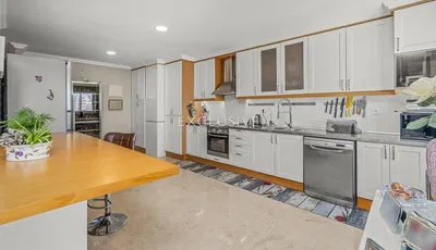 Kuchyně; kuchyňské spotřebiče, dřevěná podlaha, přirozené světlo, moderní styl