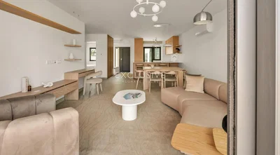 Kitchen; kitchen appliances, wood floor, natural light, modern style