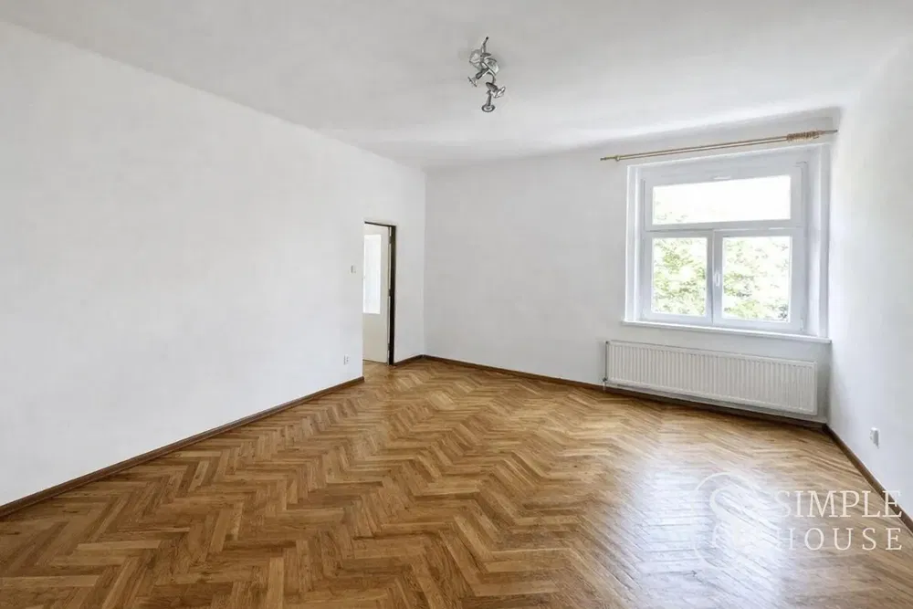 Obývací pokoj; dřevěná podlaha, přirozené světlo, moderní styl