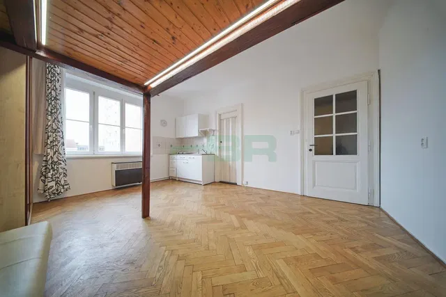 Obývací pokoj; dřevěná podlaha, přirozené světlo, moderní styl