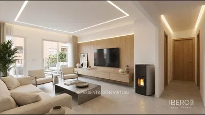 Wohnzimmer; holzboden, tageslicht, moderner stil