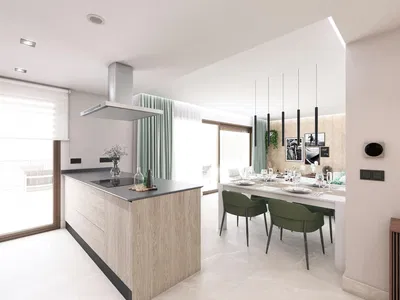 Cuisine; électroménager, parquet, lumière naturelle, style moderne