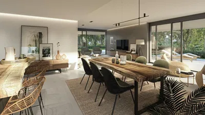 Cuisine; électroménager, parquet, lumière naturelle, style moderne