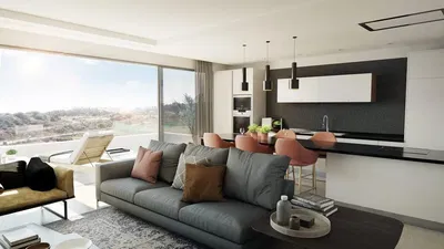 Salón; vista, estilo moderno, luz natural