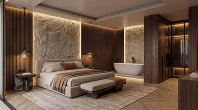 Schlafzimmer; holzboden, moderner stil, tageslicht