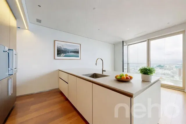 Cucina; elettrodomestici, vista, pavimento in legno, luce naturale, stile moderno