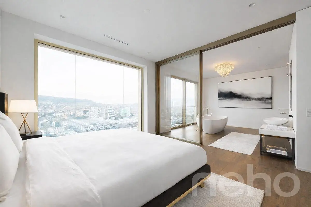 Camera da letto; vista, luce naturale, stile moderno