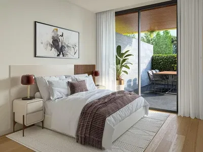 Υπνοδωμάτιο; φυσικό φως, μοντέρνο στυλ, ξύλινο πάτωμα