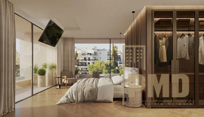 Chambre; vue, lumière naturelle, style moderne