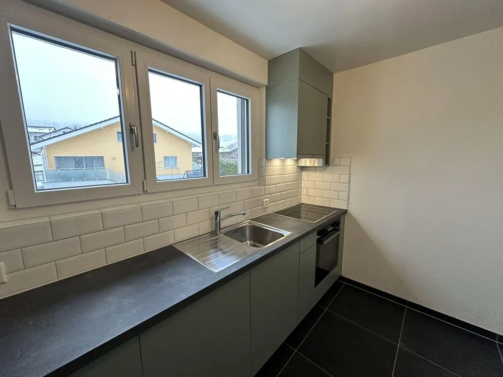 Cucina; vista, elettrodomestici, pavimento in piastrelle, luce naturale, stile moderno