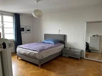 Ložnice; přirozené světlo, dřevěná podlaha