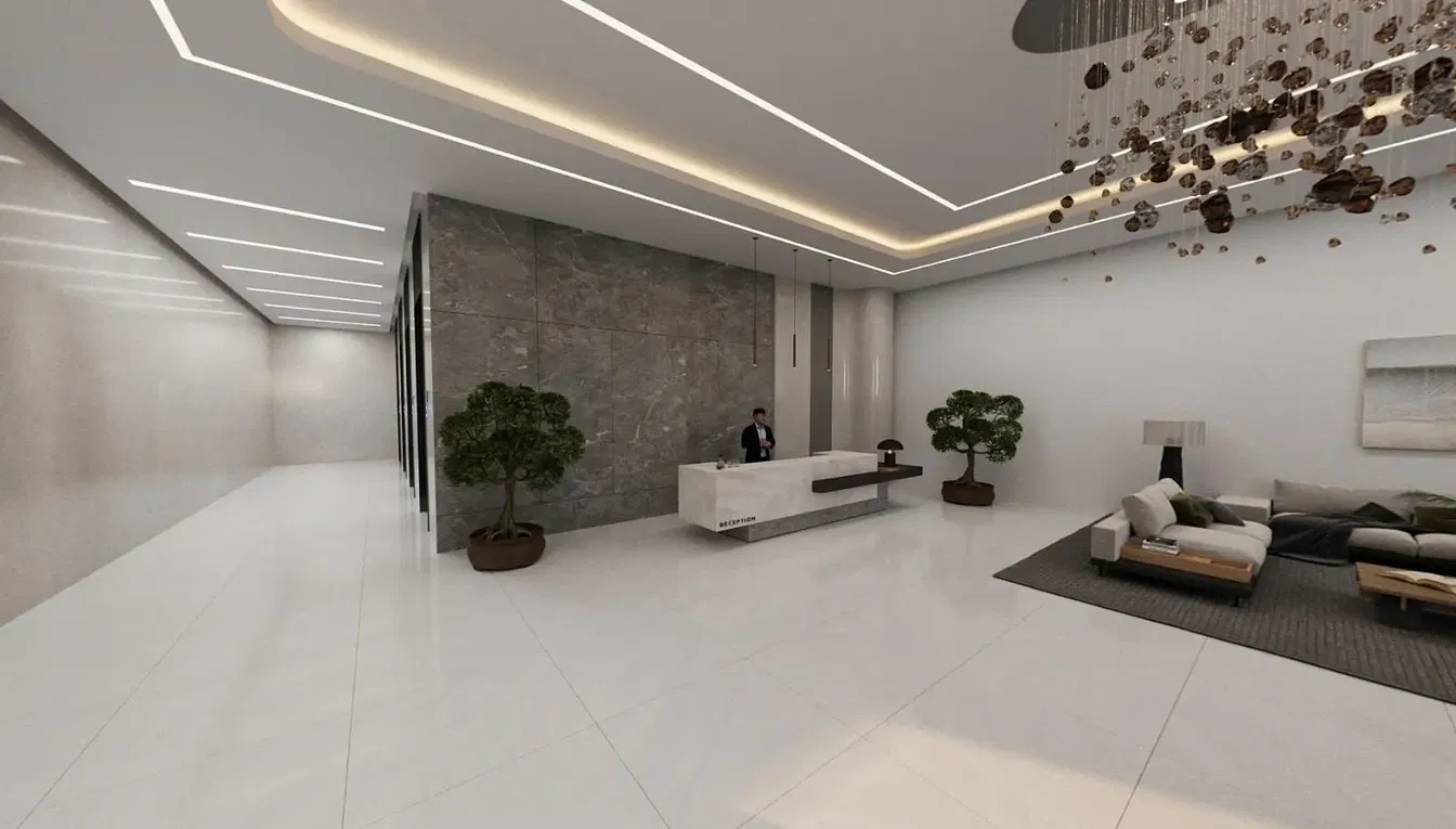 Woonkamer; natuurlijk licht, moderne stijl, tegelvloer