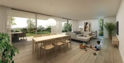 Σαλόνι; θέα, ξύλινο πάτωμα, φυσικό φως, μοντέρνο στυλ