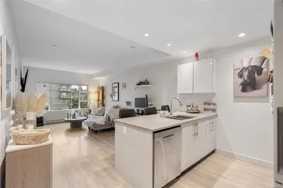 Kitchen; view, natural light, modern style, wood floor