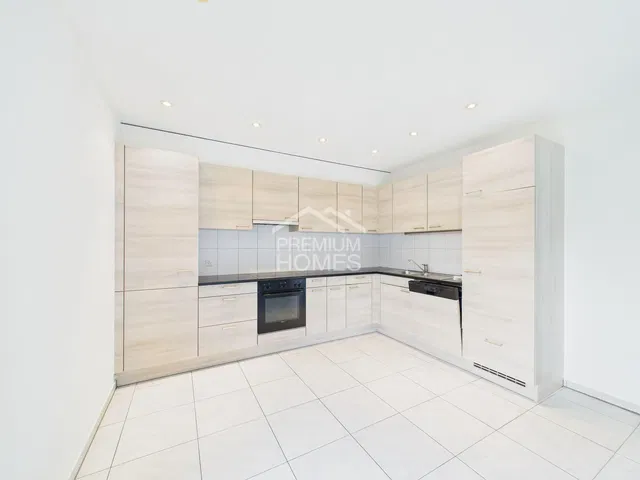 Kuchyňa; kuchynské spotrebiče, dlažba, po rekonštrukcii, prirodzené svetlo, moderný štýl