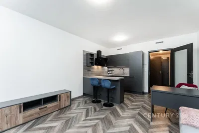 Kitchen; kitchen appliances, tile floor, renovated, natural light, modern style