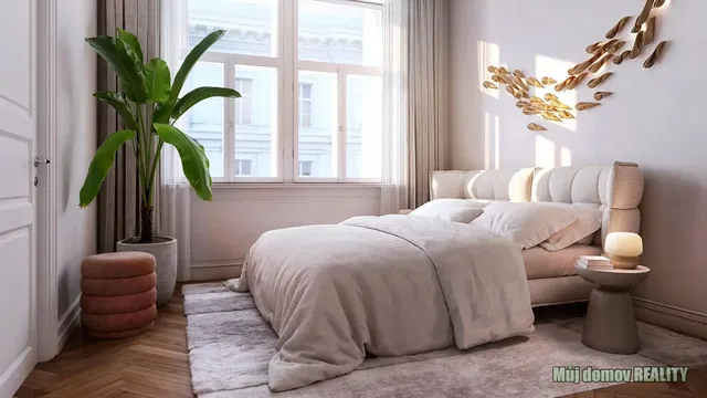 Kuchyně; kuchyňské spotřebiče, dřevěná podlaha, přirozené světlo, moderní styl