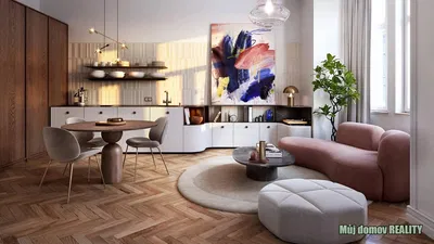 Salon; podłoga drewniana, światło dzienne, styl nowoczesny