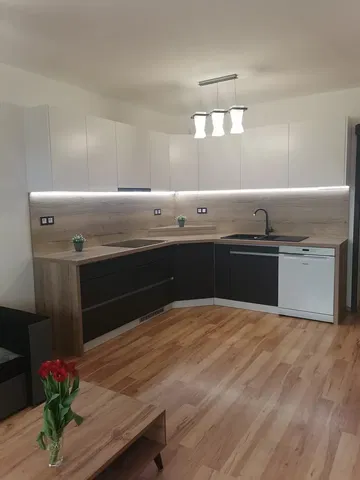 Cuisine; électroménager, parquet, lumière naturelle, style moderne