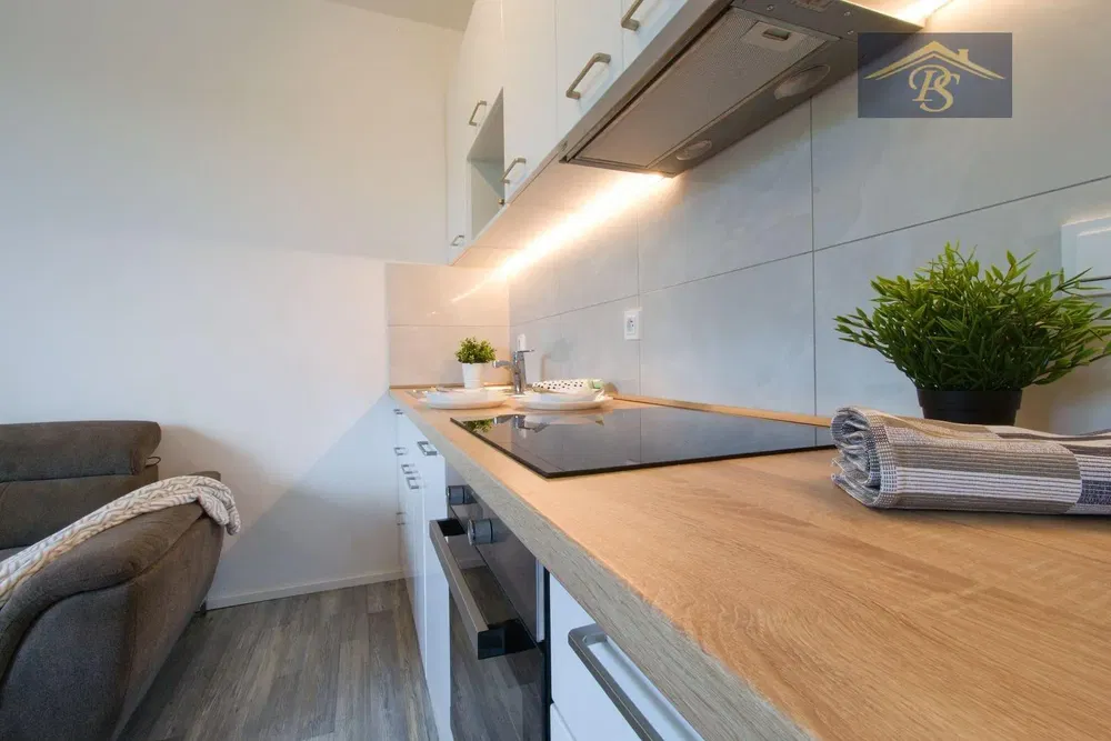 Kuchyně; kuchyňské spotřebiče, dřevěná podlaha, přirozené světlo, moderní styl