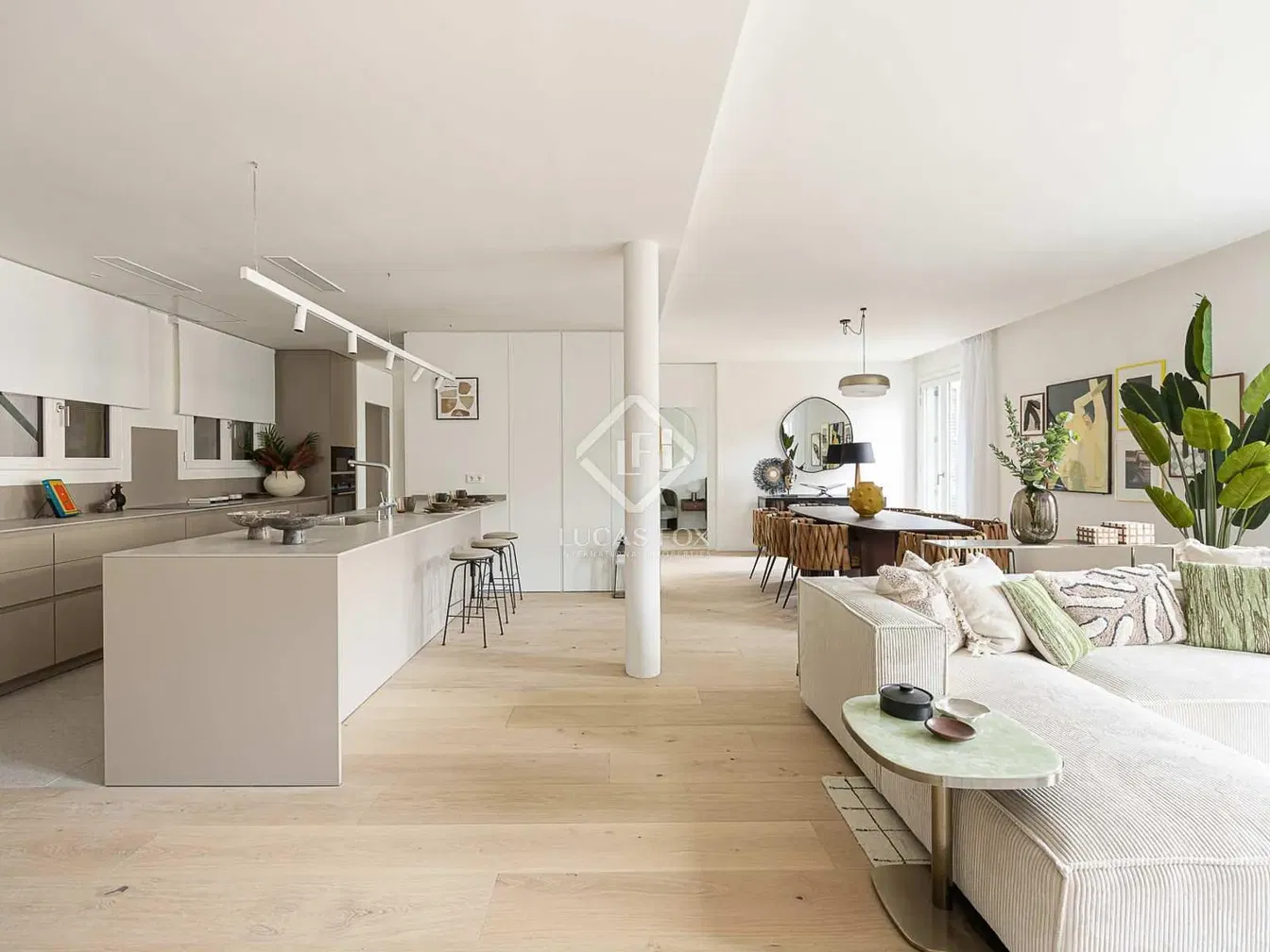 Kitchen; kitchen appliances, wood floor, natural light, modern style