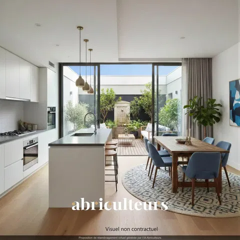 Cucina; elettrodomestici, pavimento in legno, luce naturale, stile moderno