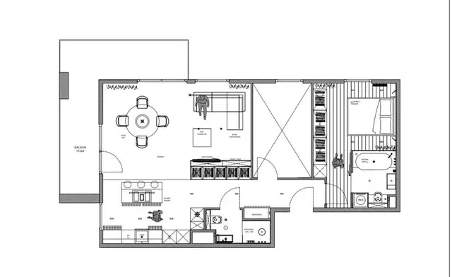 Kuchyně; kuchyňské spotřebiče, dřevěná podlaha, přirozené světlo, moderní styl