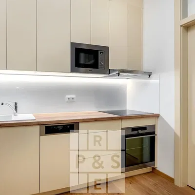 Kitchen; kitchen appliances, tile floor, natural light, modern style