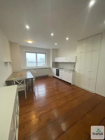 Кухня; кухненски уреди, дървен под, естествена светлина, модерен стил