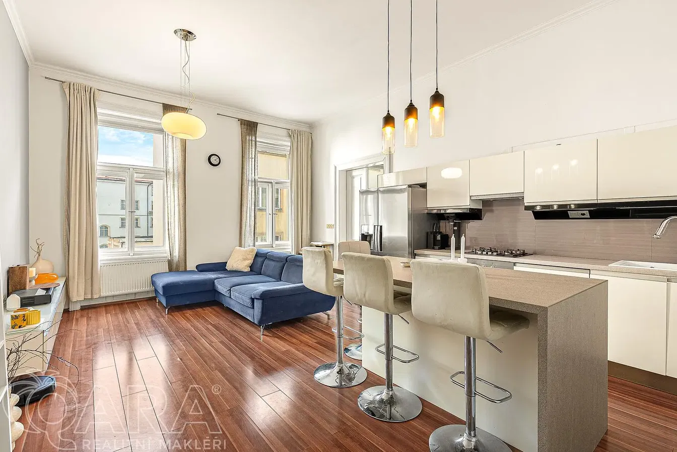 Кухня; кухненски уреди, дървен под, естествена светлина, модерен стил