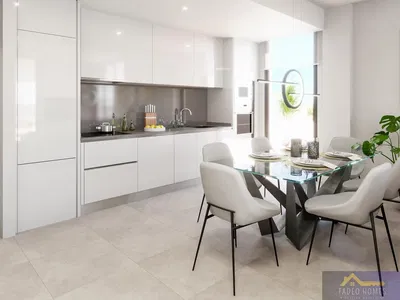 Küche; küchengeräte, tageslicht, moderner stil, fliesenboden, blick