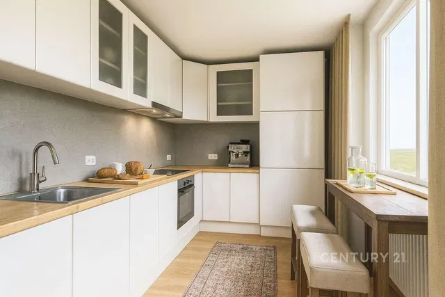 Kuhinja; kućanski aparati, prirodna svjetlost, moderan stil