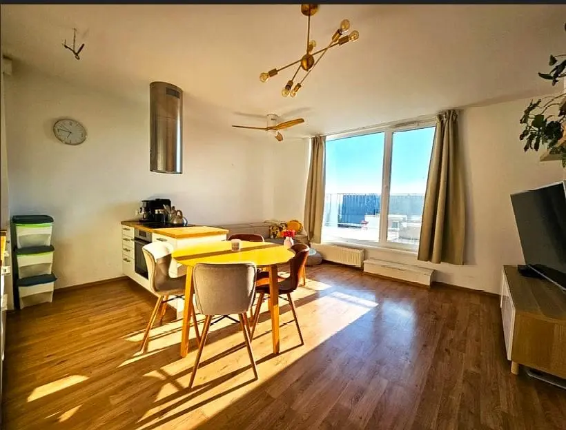 Oturma odası; manzara, ahşap zemin, doğal ışık