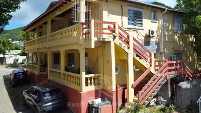 House and surroundings; view