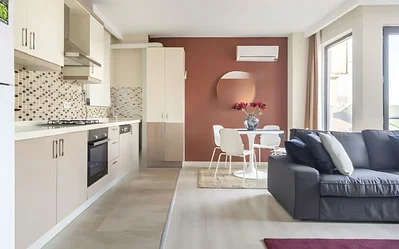 Salon; électroménager, lumière naturelle, style moderne