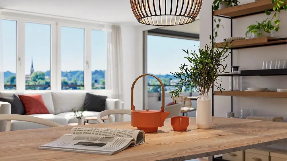 Wohnzimmer; blick, tageslicht, moderner stil