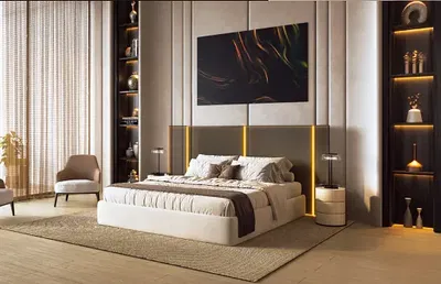 Chambre; style moderne, lumière naturelle, parquet