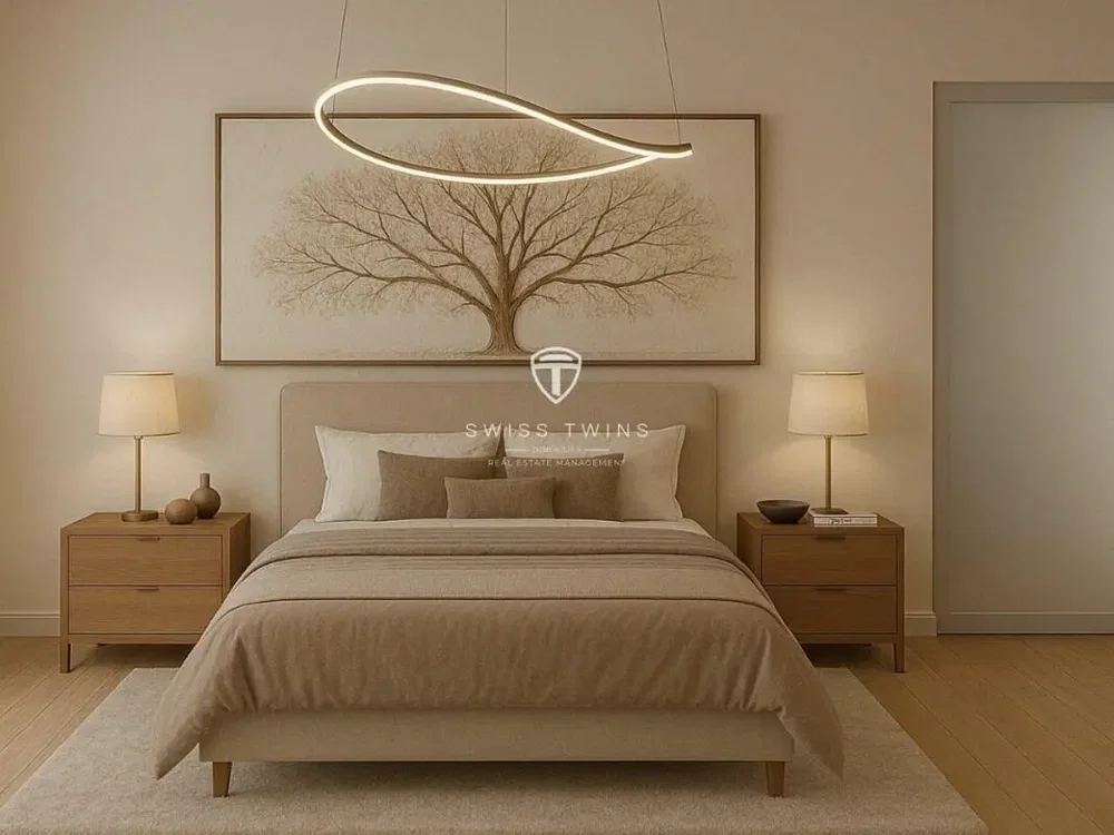 Yatak odası; modern stil, ahşap zemin, doğal ışık