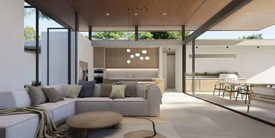 Woonkamer; uitzicht, natuurlijk licht, moderne stijl