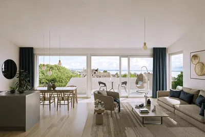 Wohnzimmer; blick, tageslicht, moderner stil, holzboden