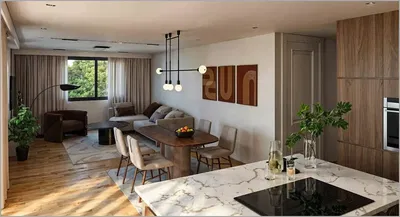 Wohnzimmer; blick, küchengeräte, tageslicht, moderner stil, holzboden