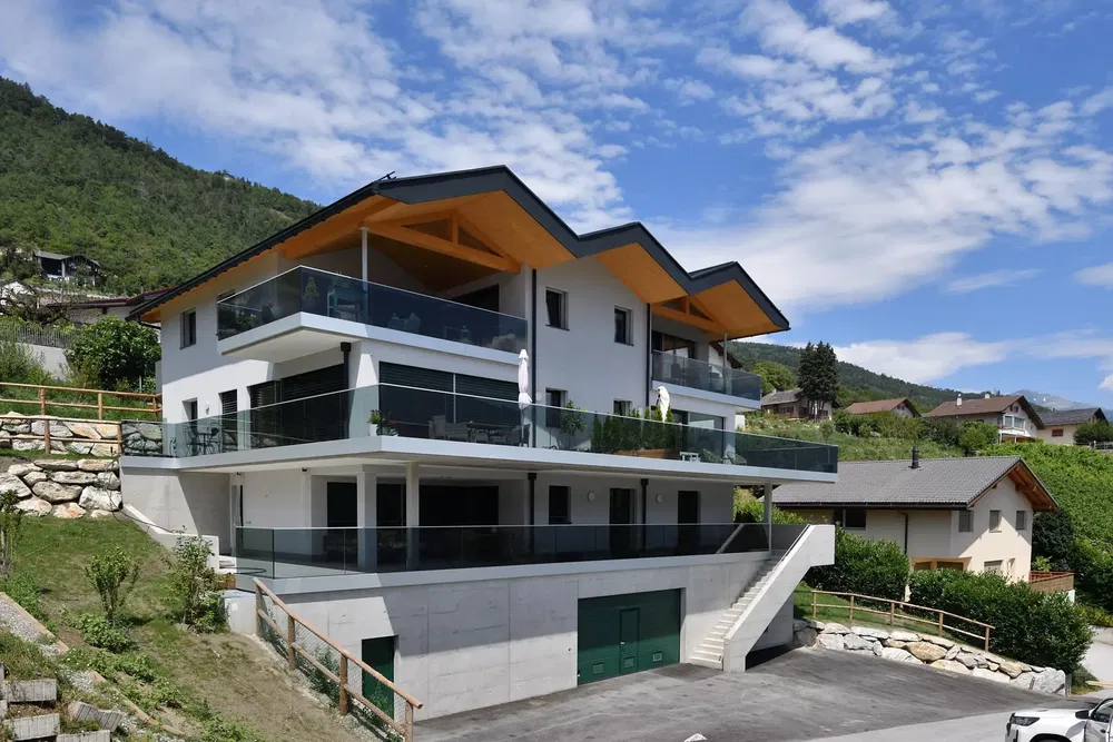 House and surroundings; view